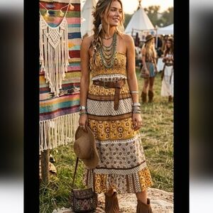 Charlotte Russe Strapless Dress in Mustard and Brown